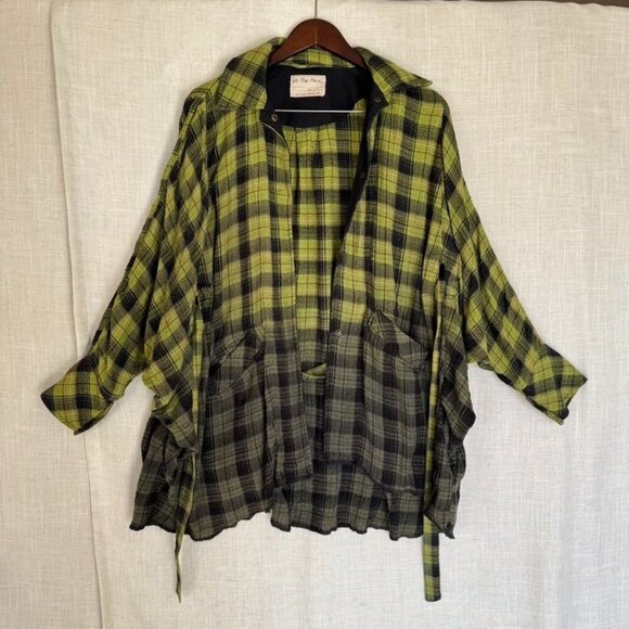 We The Free Green Plaid Wool Blend You Wish Flannel Shirt Tunic Size Extra Small - Picture 4 of 13